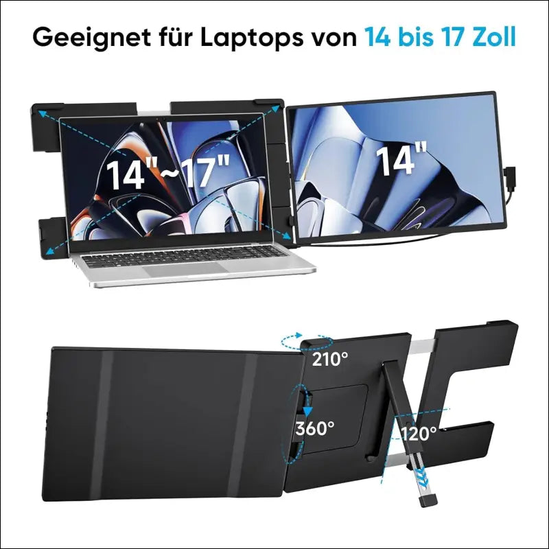 Dopesplay Laptop Monitor Extension, 14 Inch 1200P FHD Portable Laptop Monitors, Built-in Stand Portable Monitor with USB-C/USB-A/HDMI, Plug & Play, Suitable for Mac, Wins,...