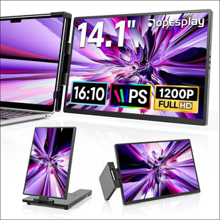 Dopesplay Laptop Monitor Extension, 14 Inch 1200P FHD Portable Laptop Monitors, Built-in Stand Portable Monitor with USB-C/USB-A/HDMI, Plug & Play,