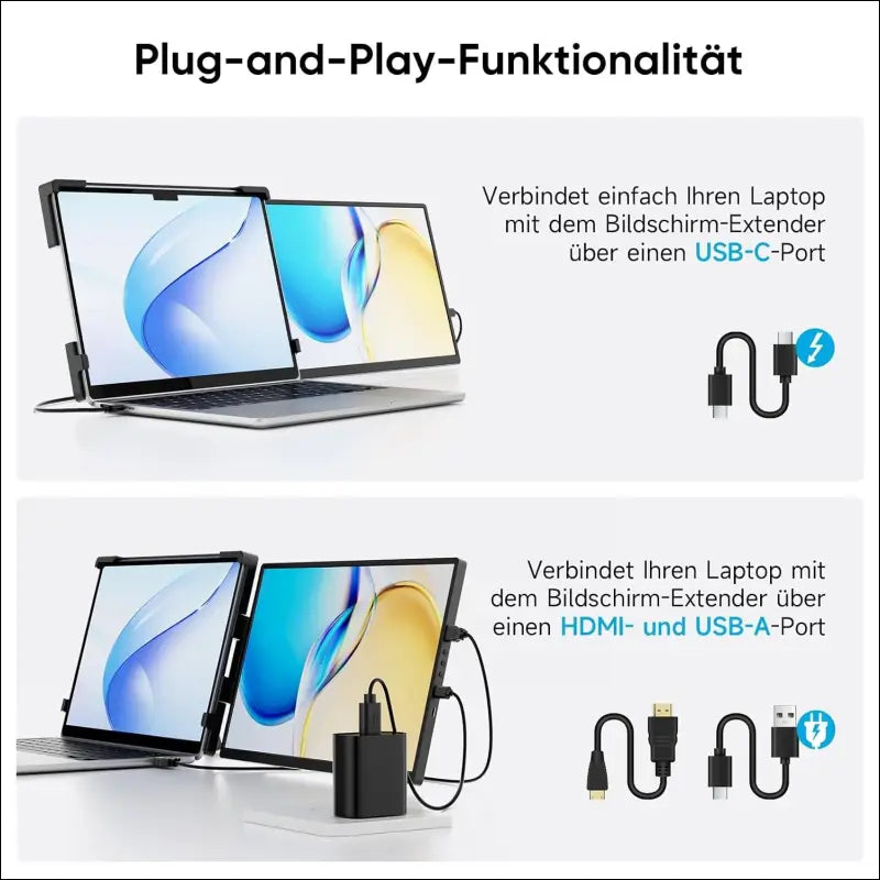 Dopesplay Laptop Monitor Extension, 14 Inch 1200P FHD Portable Laptop Monitors, Built-in Stand Portable Monitor with USB-C/USB-A/HDMI, Plug & Play, Suitable for Mac, Wins,...