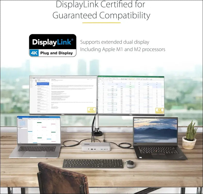 Dual-Laptop USB-C KVM Docking Station, Dual Monitor 4K 60Hz DisplayPort, 5-Port USB Hub, GbE, 90W/45W Power Delivery, Windows/Mac