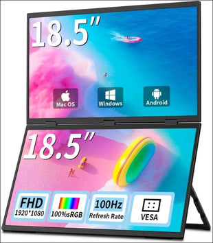 Dual Monitor 18.5" 100Hz，Portable Monitor for Laptop Extender| 1080P |100% Srgb|Plug & Play|Stand & VESA|Automatic Rotation| Extended Computer