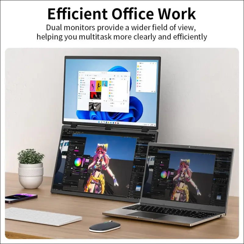 Dual Monitor 18.5" 100Hz，Portable Monitor for Laptop Extender| 1080P |100% Srgb|Plug & Play|Stand & VESA|Automatic Rotation| Extended Computer Display for Laptop PC Windows Mac