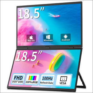 Dual Monitor 18.5" 100Hz，Portable Monitor for Laptop Extender| 1080P |100% Srgb|Plug & Play|Stand & VESA|Automatic Rotation| Extended Computer Display for Laptop PC Windows Mac