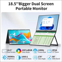 Dual Monitor 18.5" 100Hz，Portable Monitor for Laptop Extender| 1080P |100% Srgb|Plug & Play|Stand & VESA|Automatic Rotation| Extended Computer Display for Laptop PC Windows Mac
