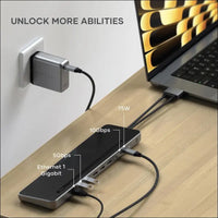 Dual USB-C Docking Station and Stand, with 2 HDMI Ports, Display Port, USB-C and USB-A Data Ports, 1 Ethernet Port, SATA and NVMe SSD Enclosure - for MacBook Pro/Air and Type-C Devices