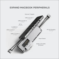 Dual USB-C Docking Station and Stand, with 2 HDMI Ports, Display Port, USB-C and USB-A Data Ports, 1 Ethernet Port, SATA and NVMe SSD Enclosure - for MacBook Pro/Air and Type-C Devices