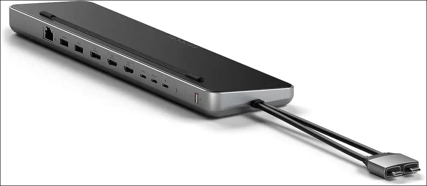 Dual USB-C Docking Station and Stand, with 2 HDMI Ports, Display Port, USB-C and USB-A Data Ports, 1 Ethernet Port, SATA and NVMe SSD Enclosure - for MacBook Pro/Air and Type-C Devices