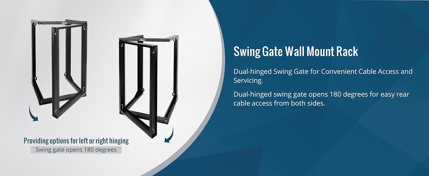 Tecmojo 2 Post 18RU Wall Mount Server Rack 19 inches Open Frame with 180 Degree Swing Gate 457 mm Deep
