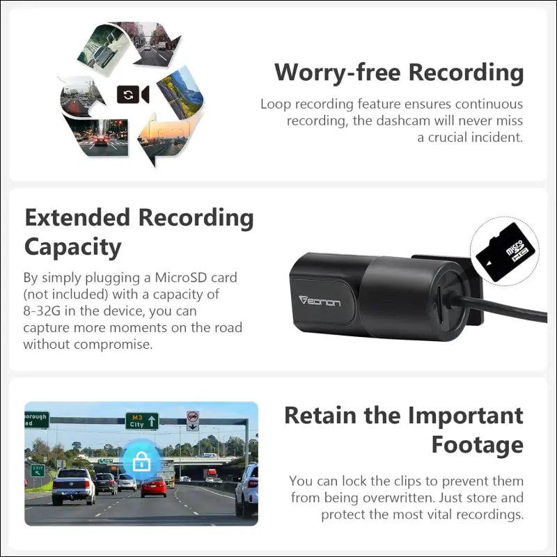 Eonon 1280 x 720P Dash Cam USB Car Recorder Front Camera for Eonon Android Car Radio, Car Mini Dash Cam, 120° Wide Angle (A100)