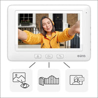 Eura VDP-45A3-TY Alpha+ TUYA WiFi Video Intercom, 4 Wires, 7 Inch Color Monitor, White