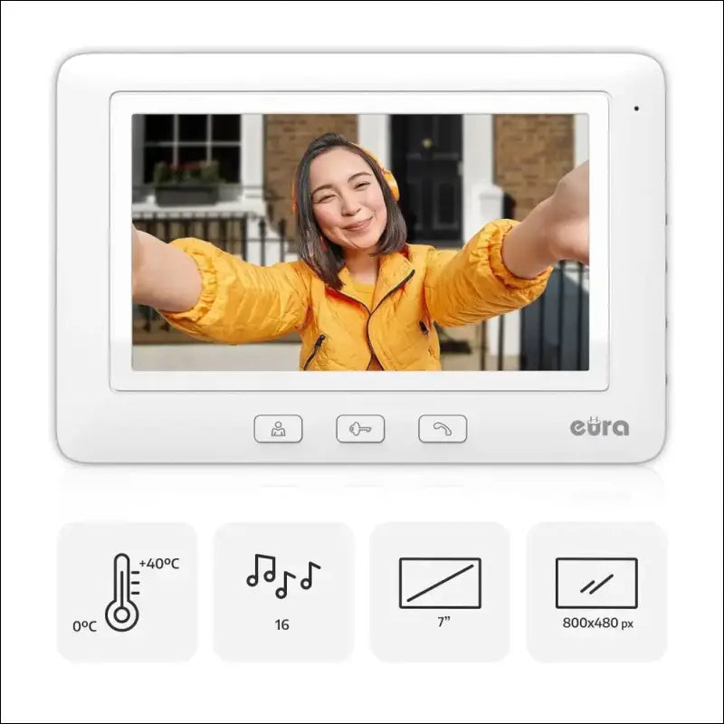Eura VDP-45A3-TY Alpha+ TUYA WiFi Video Intercom, 4 Wires, 7 Inch Color Monitor, White