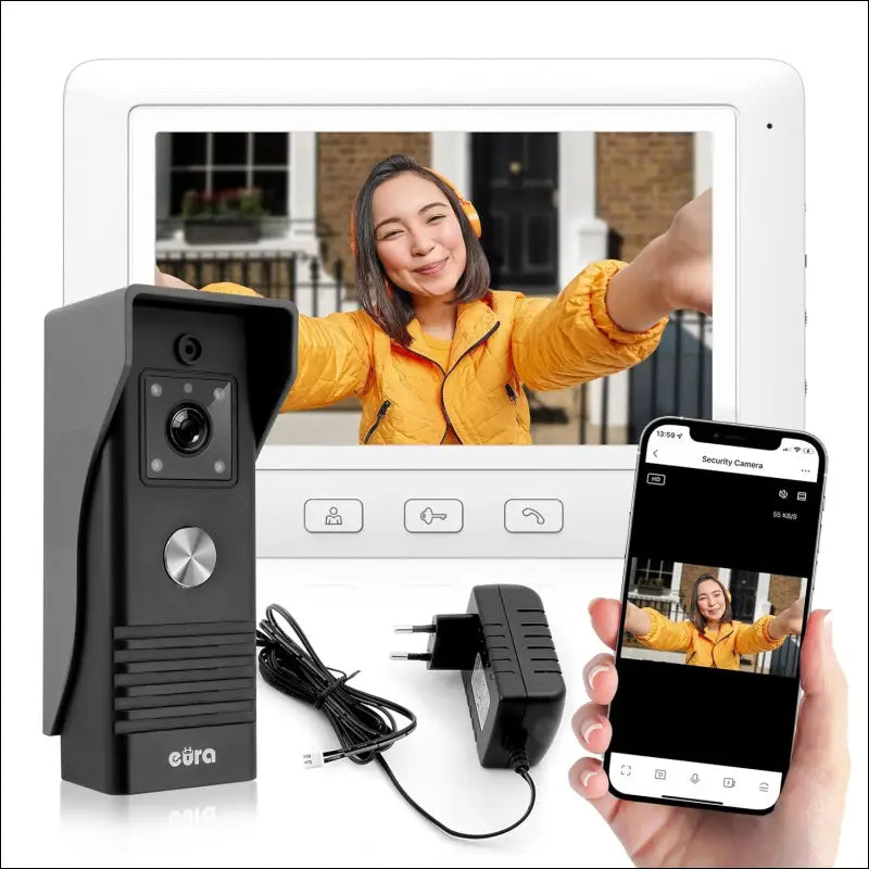 Eura VDP-45A3-TY Alpha+ TUYA WiFi Video Intercom, 4 Wires, 7 Inch Color Monitor, White