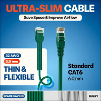Everest Ultra Slim Cat6a Ethernet Patch Cables 0.5ft (10-Pack) Green - 6 Inch 10GB Cat 6a Patch Cable - Bendable
