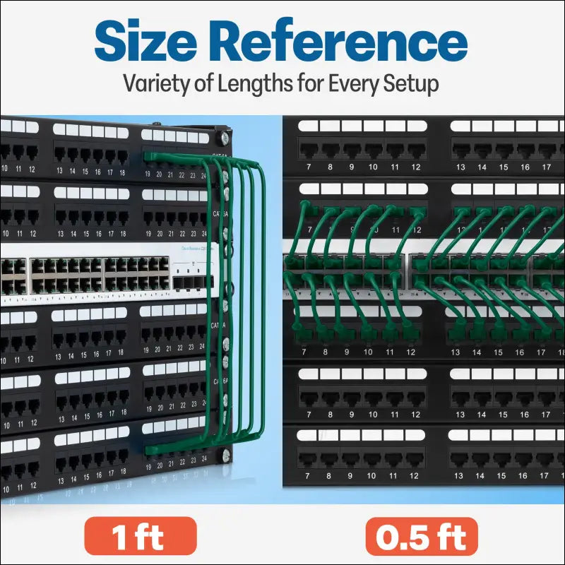 Everest Ultra Slim Cat6a Ethernet Patch Cables 0.5ft (10-Pack) Green - 6 Inch 10GB Cat 6a Patch Cable - Bendable
