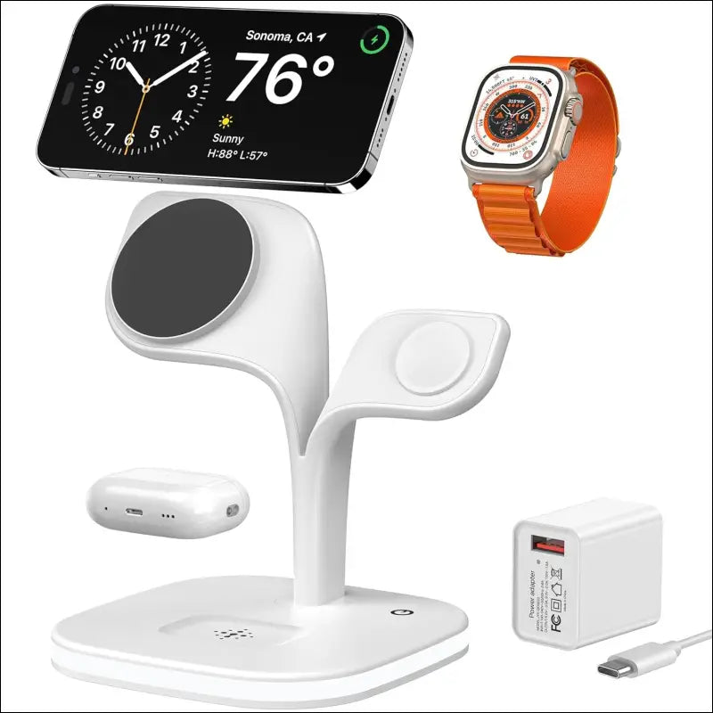 EXW Magnetic Charging Station, 3 in 1 Fast Mag-Safe Wireless Charger Stand for iPhone 16,15,14,13,12 Pro/Max/Mini/Plus, Apple Watch 2-10/SE and Airpods 4/3/2/Pro/Pro 2 with LED...