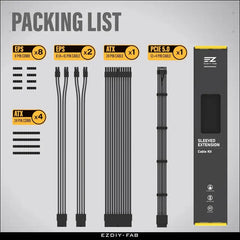 EZDIY-FAB 12VHPWR PSU Cable Extension Kit,16Awg PCIE 5.0 Power Supply Cable Extension- 1X 24 Pin ATX /2X 8Pin (4+4) EPS / 1X12+4 Pin Gpu,Sleeve Cable 300MM with Combs-Black