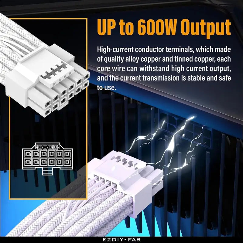 EZDIY-FAB 16AWG Pci-E 5.0 12VHPWR PSU Sleeved Cable, 600W 12+4 Pin Male to 12+4 Pin Male Cable for RTX 3090Ti/4070Ti/4080/4090, 60Cm/23.62In-Pure White