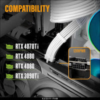 EZDIY-FAB 16AWG Pci-E 5.0 12VHPWR PSU Sleeved Cable, 600W 12+4 Pin Male to 12+4 Pin Male Cable for RTX 3090Ti/4070Ti/4080/4090, 60Cm/23.62In-Pure White