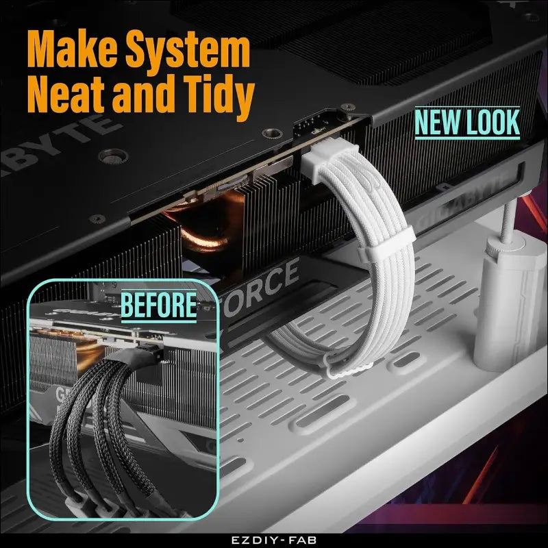 EZDIY-FAB 16AWG Pci-E 5.0 12VHPWR PSU Sleeved Cable, 600W 12+4 Pin Male to 12+4 Pin Male Cable for RTX 3090Ti/4070Ti/4080/4090, 60Cm/23.62In-Pure White