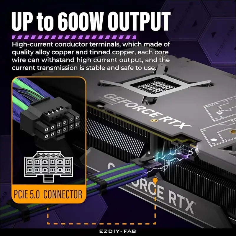 EZDIY-FAB GPU Power Sleeved Cable Extension 16Pin(12 + 4) 12VHPWR Pcie 5.0 Connector Male to Female for Rtx4070Ti Super