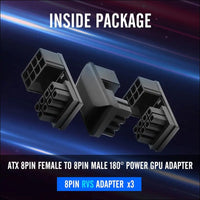 EZDIY-FAB GPU VGA Pcie 8 Pin U Turn 180 Degree Angle Connector Power Adapter Board for Desktop Graphics Card-Reverse Type 3-Pack