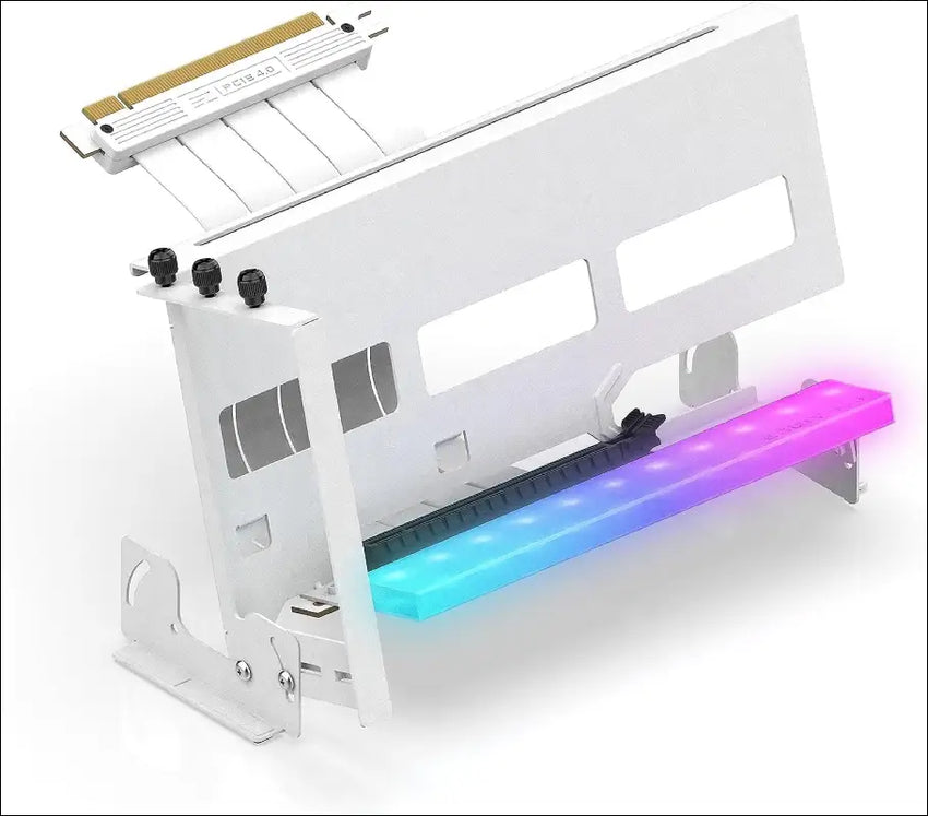 EZDIY-FAB Pcie 4.0 GPU Mount Bracket Graphic Card Holder Multi-Angle Adjustment with 5V 3 Pin ARGB LED Module, Video Card VGA Support Kit with Pcie 4.0 X16 Gen4 17Cm/6.69In White Riser Cable