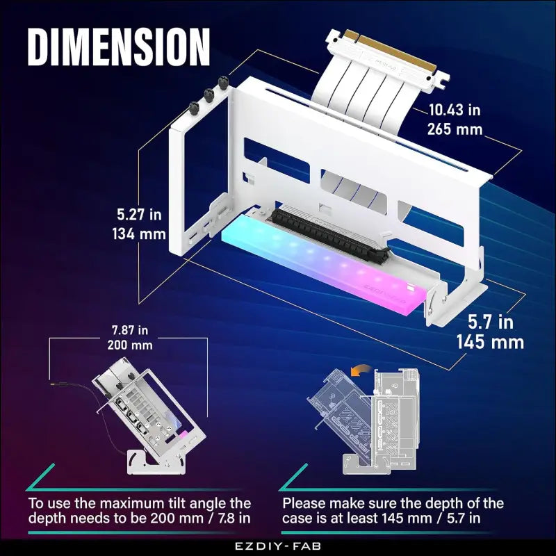 EZDIY-FAB Pcie 4.0 GPU Mount Bracket Graphic Card Holder Multi-Angle Adjustment with 5V 3 Pin ARGB LED Module, Video Card VGA Support Kit with Pcie 4.0 X16 Gen4 17Cm/6.69In White Riser Cable