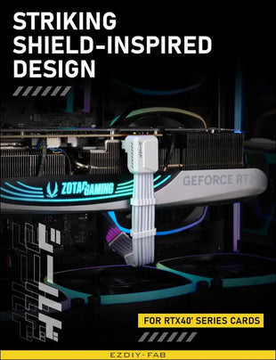 EZDIY-FAB Shield PCIE 5.1 GPU Extension Cable with 90 Degree 12V-2X6 Angle Adapter,16Pin (12+4) 12VHPWR Pcie 5.1 PSU Cable Extension for RTX 40 Series with Combs-Standard Type-White