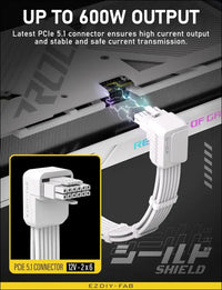 EZDIY-FAB Shield PCIE 5.1 GPU Extension Cable with 90 Degree 12V-2X6 Angle Adapter,16Pin (12+4) 12VHPWR Pcie 5.1 PSU Cable Extension for RTX 40 Series with Combs-Standard Type-White