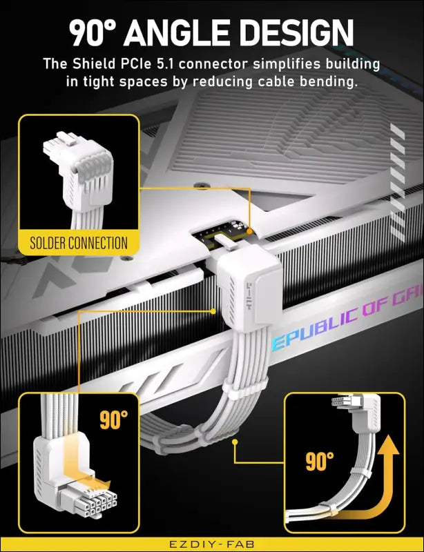 EZDIY-FAB Shield PCIE 5.1 GPU Extension Cable with 90 Degree 12V-2X6 Angle Adapter,16Pin (12+4) 12VHPWR Pcie 5.1 PSU Cable Extension for RTX 40 Series with Combs-Standard Type-White