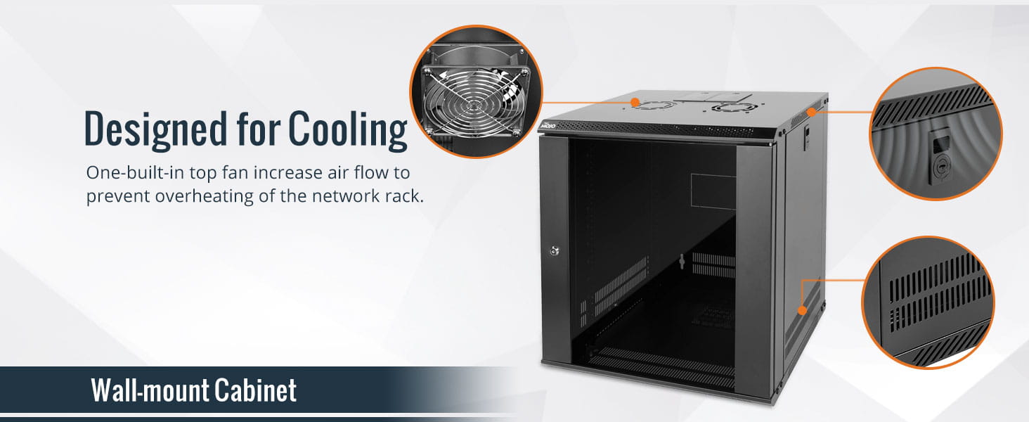 Tecmojo 12RU Wall Mount Network Cabinet Data Server Rack Enclosure with Lockable Glass Door and Side Panels 50 kg /110