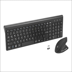 Fonicer 2.4GHz Wireless Vertical Ergonomic Mouse and Keyboard Combo Ultra Thin Portable Size for PC Desktop Computer Laptop Mac Tablet Black