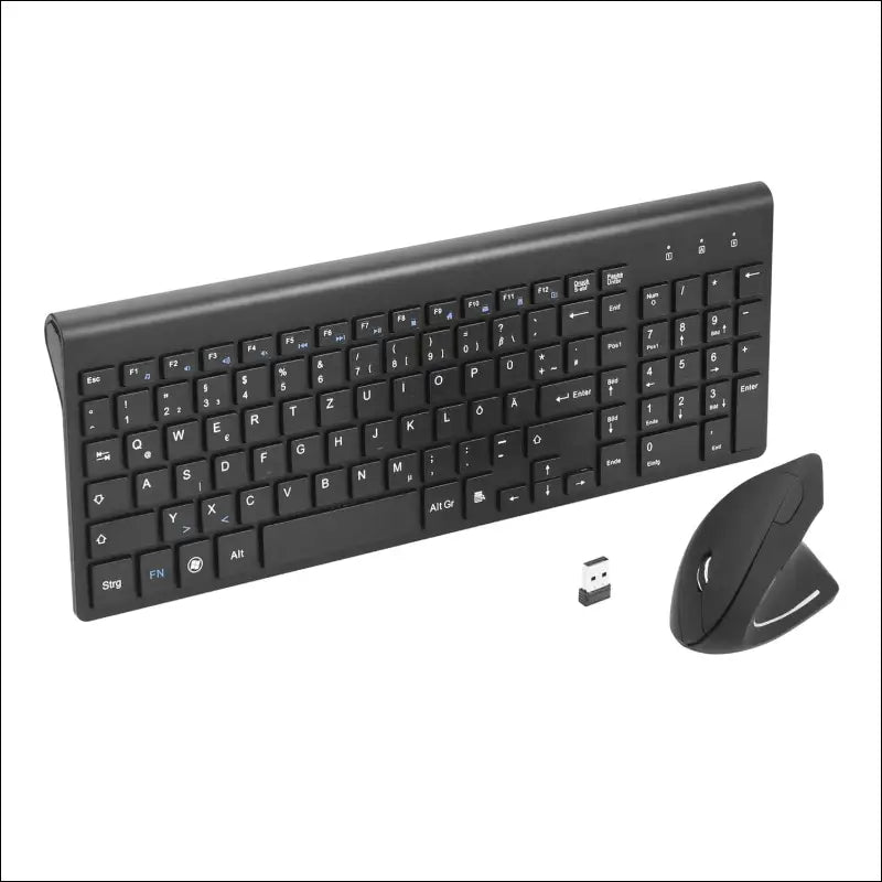Fonicer 2.4GHz Wireless Vertical Ergonomic Mouse and Keyboard Combo Ultra Thin Portable Size for PC Desktop Computer Laptop Mac Tablet Black