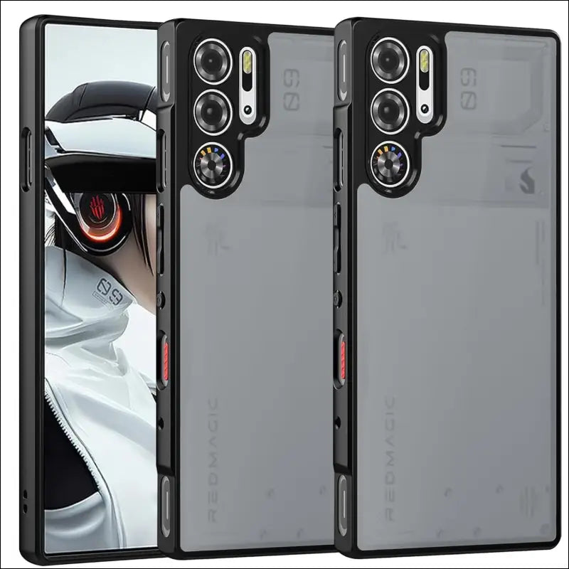 for ZTE Nubia Red Magic 10 Pro / 10 Pro+ Case，Soft TPU Bumper + Translucent Matte PC Back Military Grade Airbags Shookproof Drop Protection,Translucent Black
