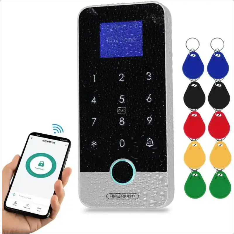 FUSYTULY Bluetooth Tuya RFID Access Control Keypad Fingerprint Biometrics System IP65 Waterproof 13.56MHz RFID Access Controller Touch Keyboard with Screen + 10pcs Keyfobs