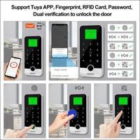 FUSYTULY Bluetooth Tuya RFID Access Control Keypad Fingerprint Biometrics System IP65 Waterproof 13.56MHz RFID Access Controller Touch Keyboard with Screen + 10pcs Keyfobs
