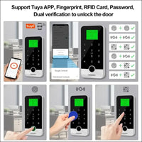 FUSYTULY Bluetooth Tuya RFID Access Control Keypad Fingerprint Biometrics System IP65 Waterproof 13.56MHz RFID Access Controller Touch Keyboard with Screen + 10pcs Keyfobs
