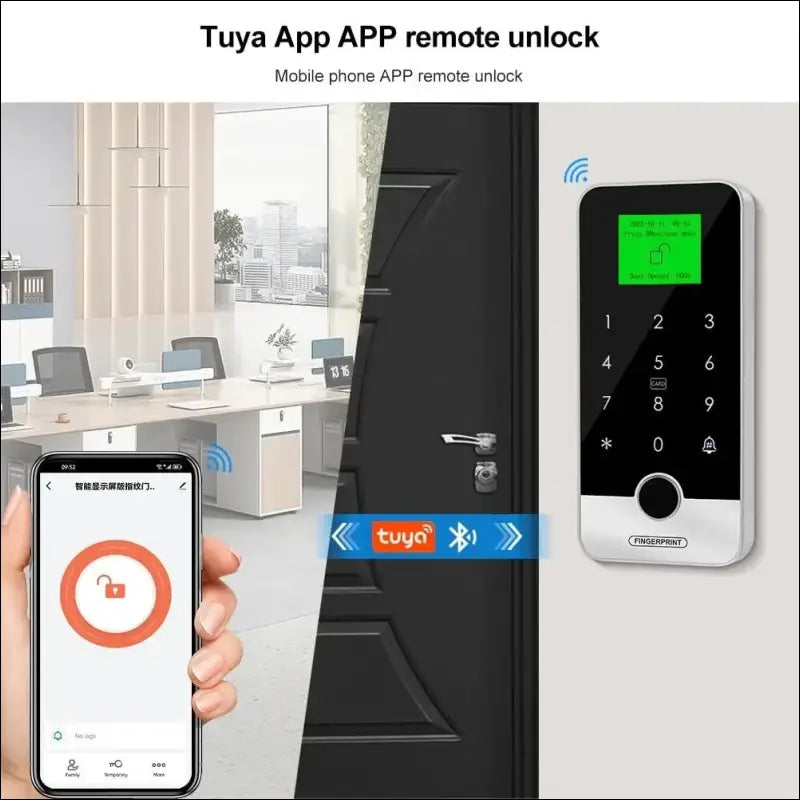 FUSYTULY Bluetooth Tuya RFID Access Control Keypad Fingerprint Biometrics System IP65 Waterproof 13.56MHz RFID Access Controller Touch Keyboard with Screen + 10pcs Keyfobs