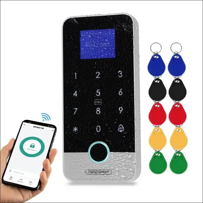 FUSYTULY Bluetooth Tuya RFID Access Control Keypad Fingerprint Biometrics System IP65 Waterproof 13.56MHz RFID Access Controller Touch Keyboard with Screen + 10pcs Keyfobs