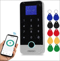 FUSYTULY Bluetooth Tuya RFID Access Control Keypad Fingerprint Biometrics System IP65 Waterproof 13.56MHz RFID Access Controller Touch Keyboard with Screen + 10pcs Keyfobs