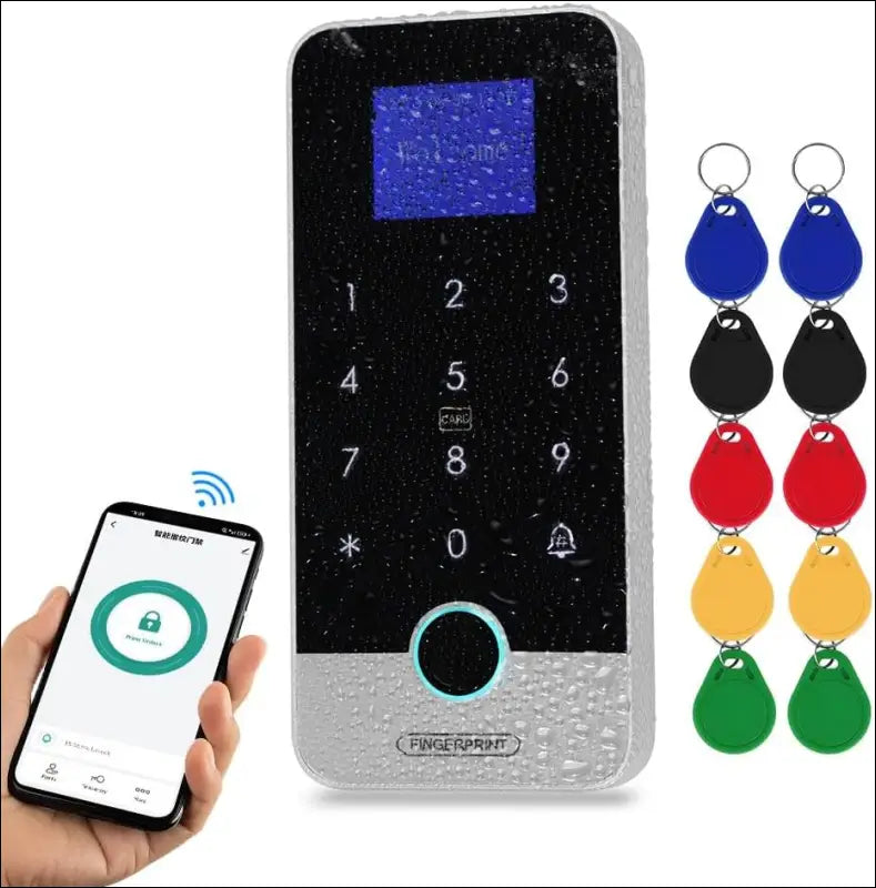 FUSYTULY Bluetooth Tuya RFID Access Control Keypad Fingerprint Biometrics System IP65 Waterproof 13.56MHz RFID Access Controller Touch Keyboard with Screen + 10pcs Keyfobs