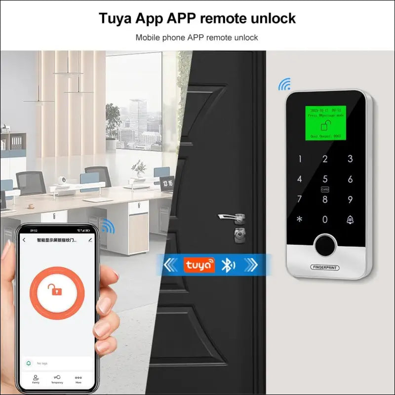 FUSYTULY Bluetooth Tuya RFID Access Control Keypad Fingerprint Biometrics System IP65 Waterproof 13.56MHz RFID Access Controller Touch Keyboard with Screen + 10pcs Keyfobs