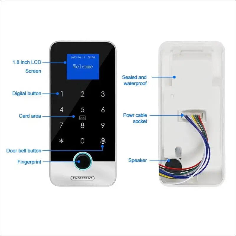 FUSYTULY Bluetooth Tuya RFID Access Control Keypad Fingerprint Biometrics System IP65 Waterproof 13.56MHz RFID Access Controller Touch Keyboard with Screen + 10pcs Keyfobs