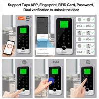 FUSYTULY Bluetooth Tuya RFID Access Control Keypad Fingerprint Biometrics System IP65 Waterproof 13.56MHz RFID Access Controller Touch Keyboard with Screen + 10pcs Keyfobs