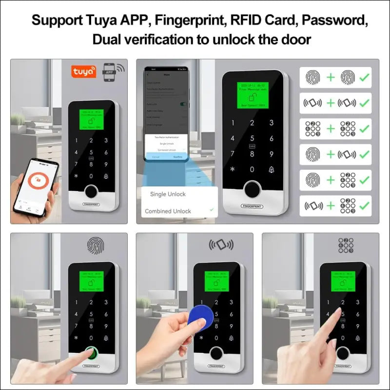FUSYTULY Bluetooth Tuya RFID Access Control Keypad Fingerprint Biometrics System IP65 Waterproof 13.56MHz RFID Access Controller Touch Keyboard with Screen + 10pcs Keyfobs