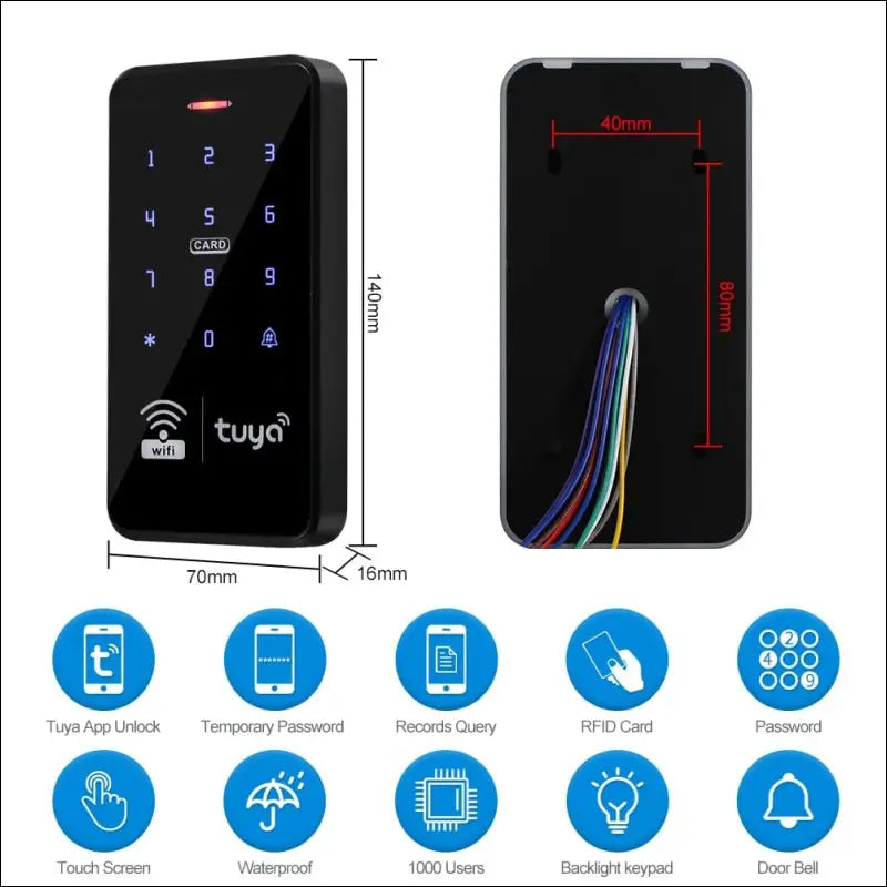 FUSYTULY Waterproof Door Access Control System Kits WiFi Tuya Access Controller 125KHz 13.56MHz RFID Keyboard + DC12V 3A Power Supply + 10PCS Keychains (Kit S20Tuya-Without Lock)