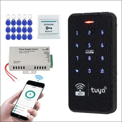 FUSYTULY Waterproof Door Access Control System Kits WiFi Tuya Access Controller 125KHz 13.56MHz RFID Keyboard + DC12V 3A Power Supply + 10PCS Keychains (Kit S20Tuya-Without Lock)