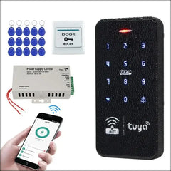 FUSYTULY Waterproof Door Access Control System Kits WiFi Tuya Access Controller 125KHz 13.56MHz RFID Keyboard + DC12V 3A Power Supply + 10PCS Keychains (Kit S20Tuya-Without Lock)