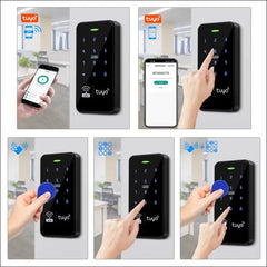 FUSYTULY Waterproof Door Access Control System Kits WiFi Tuya Access Controller 125KHz 13.56MHz RFID Keyboard + DC12V 3A Power Supply + 10PCS Keychains (Kit S20Tuya-Without Lock)