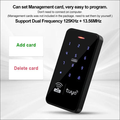 FUSYTULY Waterproof Door Access Control System Kits WiFi Tuya Access Controller 125KHz 13.56MHz RFID Keyboard + DC12V 3A Power Supply + 10PCS Keychains (Kit S20Tuya-Without Lock)